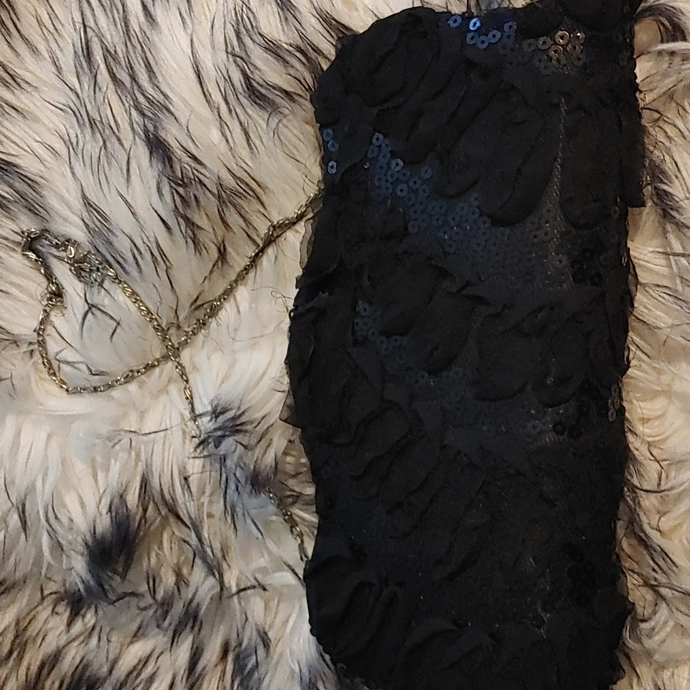 Stylo Black Sequin and Lace Clutch